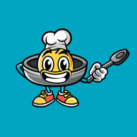 Vector Illustration of a Cute Cartoon Frying Pan Mascot Characterのイラスト素材