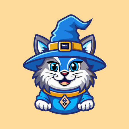 Enchantingly Illustrated Witch Cat Mascot for Your Creative Projectsのイラスト素材
