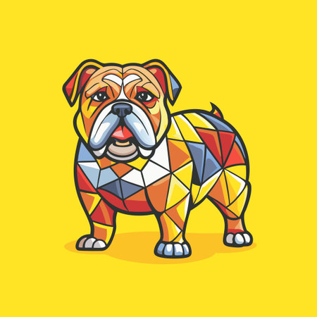 Intricate Vector Stained Glass Bulldog Illustration with Vibrant Huesのイラスト素材