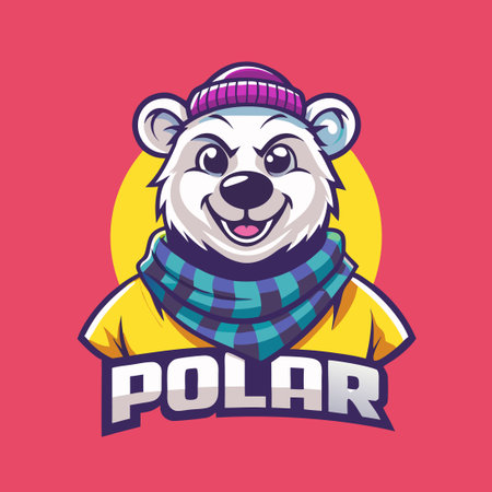Cute and Playful Polar Bear Cartoon Mascot in Vector Logo Illustrationのイラスト素材