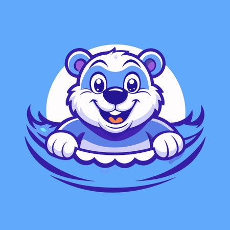 Vector Logo Illustration of Cheerful Swimming Bear Mascot in a Cartのイラスト素材