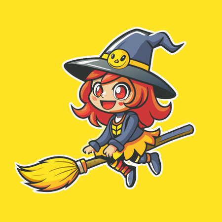 Enchanting Witch Soaring Through the Night on a Flying Broomstickのイラスト素材