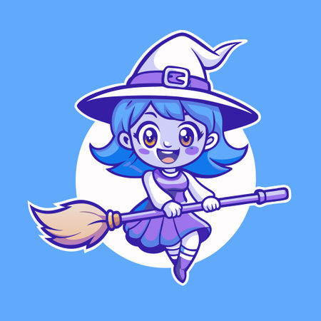 Mischievous Witch Soaring on Her Broomstick: A Vector Illustrationのイラスト素材