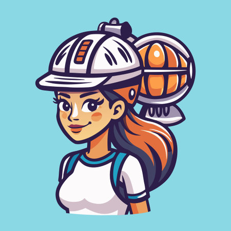Female Biker in a Helmet Riding a Motorcycleのイラスト素材