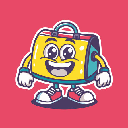 Cartoon Character Illustration of a Bag with a Vector Logoのイラスト素材