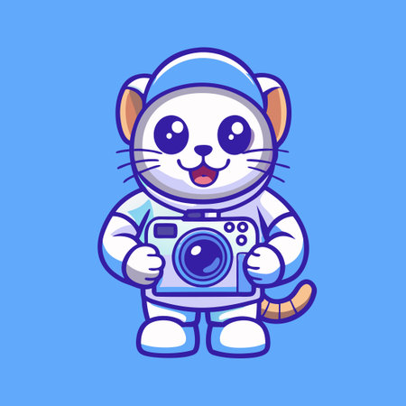 Spacefaring Feline: Astronaut Cat Captures the Cosmos in a Lensのイラスト素材