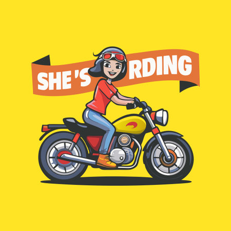Woman on a Motorcycle Displaying a Sign of Motivationのイラスト素材