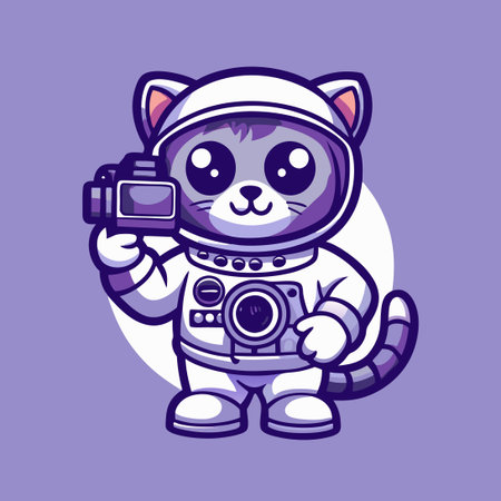 Vector Graphic of an Astronaut Cat Holding a Camera Logo Mascotのイラスト素材