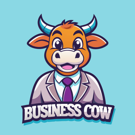 Illustrative Mascot Logo Design Featuring a Business Cow Characterのイラスト素材