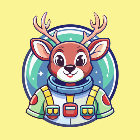 Astronaut Deer Logo Vector Character Mascot Cartoon for Kidsのイラスト素材