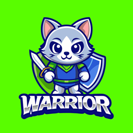 Mighty Cat Warrior Logo Mascot with EPS 10 Vector Illustrationのイラスト素材