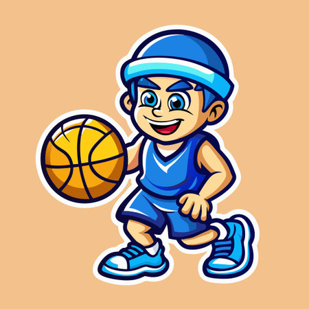 Vector Character of a Cute Boy Dribbling a Basketball with a Determined Expressionのイラスト素材