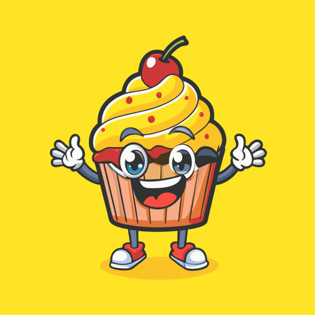 Kawaii Cupcake Mascot Character Cartoon with Vector Graphic Designのイラスト素材