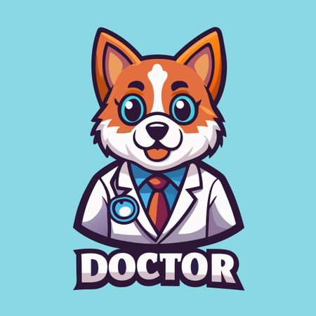 Adorable Dog Mascot with Medical Caduceus Vector Characterのイラスト素材