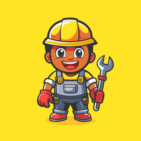 Adorable Construction Worker Character Mascot Logo Design Featuring a Cartoon-Style Characterのイラスト素材