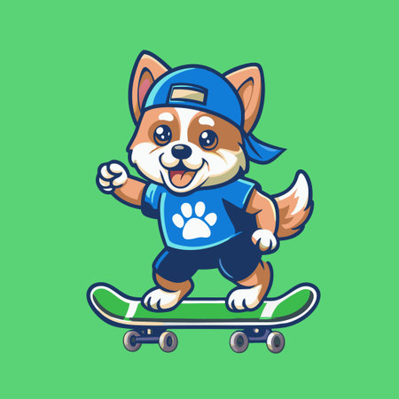 Adorable Doggie Skateboarder Mascot Logo in Actionのイラスト素材