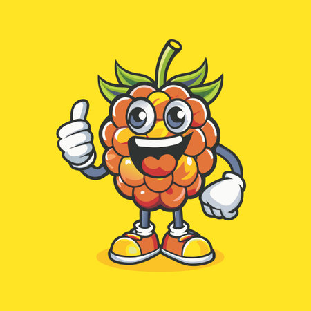 Animated Raspberry Character Giving an Enthusiastic Thumbs Up on White Backgroundのイラスト素材