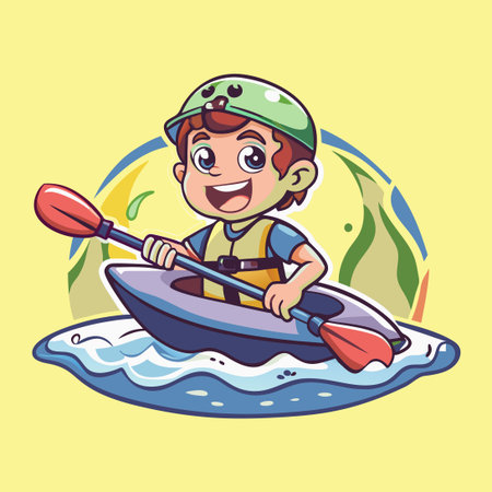 Adorable Kayaking Boy as a Mascot Vector Character for Carsのイラスト素材