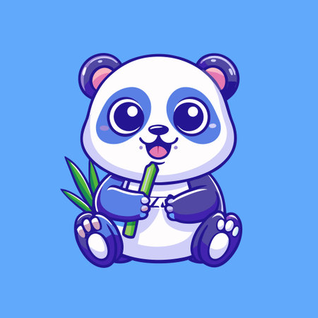 Adorable Panda Mascot Character Munching on Bambooのイラスト素材