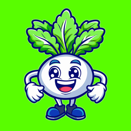 Animated Cute Radish Mascot Character Cartoon with a Friendly Expressionのイラスト素材