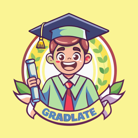 Cartoonish Mascot Logo of a Male Graduate Character in a Cute and Professional Styleのイラスト素材