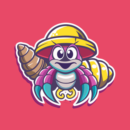 Hermit Crab Mascot Character Vector Illustration with a Whimsical and Playful Styleのイラスト素材