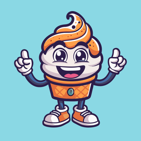Humorous Cartoon Ice Cream Character with Wide Smile and Cone-Shaped Bodyのイラスト素材
