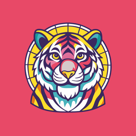 Colorful Stained Glass Tiger Prowling in Fierce Detailのイラスト素材