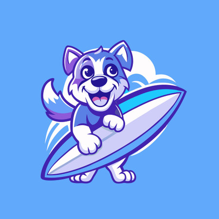 Cartoon Character of a Surfer Dog Mascot with Vector Logoのイラスト素材