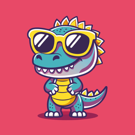 Cute and Stylish Dinosaur Cartoon Character Rocking Sunglassesのイラスト素材