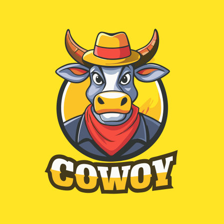 Vector Cartoon Cow Mascot Logo in Flat Style with Vibrant Colorsのイラスト素材