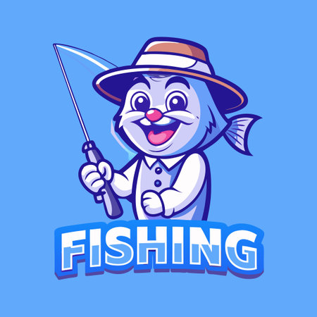 Friendly and Encouraging Cartoon Fishing Mascot with Stanceのイラスト素材