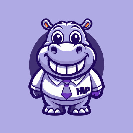 Vector Logo Illustration of a Friendly Cartoon Hippo Mascotのイラスト素材