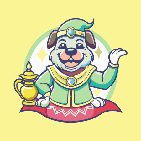 Cartoon Vector Illustration of a Dog Genie Mascot Characterのイラスト素材