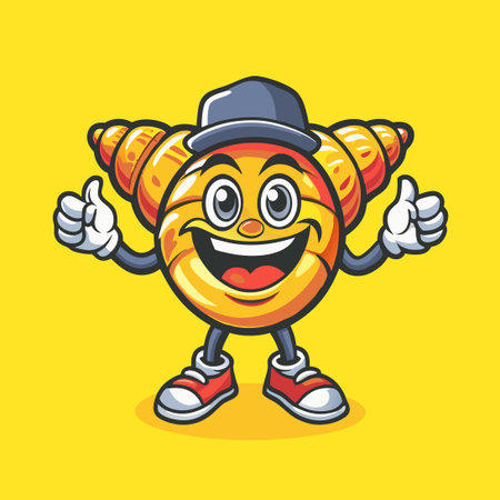 Whimsical Croissant Mascot Cartoon Illustration in Vector Formatのイラスト素材