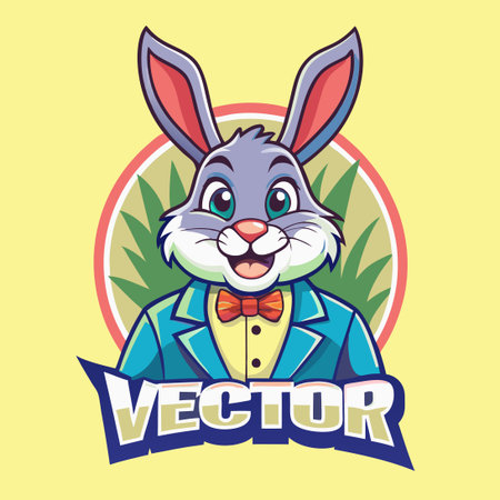 Vector Illustration of a Cartoon Rabbit Mascot Character in Stylized Silhouetteのイラスト素材