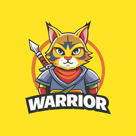 Fierce Warrior Cat Logo Vector Mascot Character Cartoon Illustrationのイラスト素材