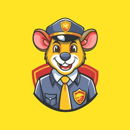 Vector Logo Illustration of a Rat Police Mascot Holding a Baton Cartoonのイラスト素材