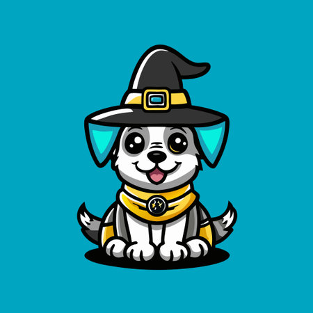 Witch Dog Mascot Logo Illustration in EPS Formatのイラスト素材