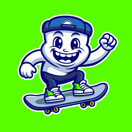 Vector Logo Illustration of a Playful and Energetic Skateboard Mascot with a Simple Designのイラスト素材