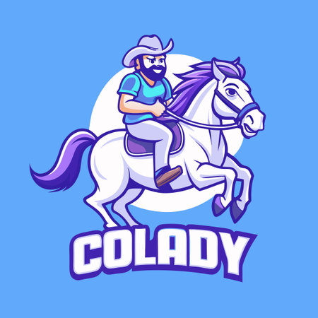 Equestrian Mascot Logo Depicting a Man Riding a Majestic Horseのイラスト素材
