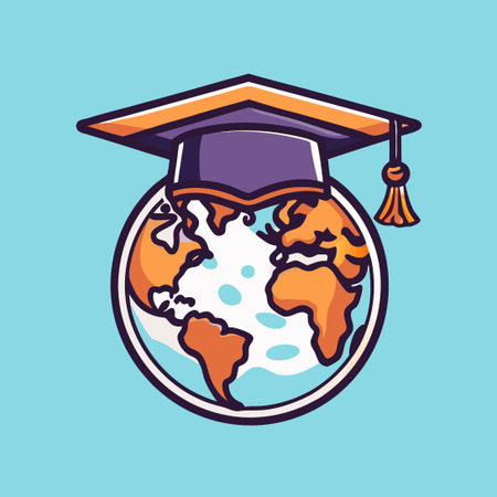 Earth Embracing Education: Graduation Cap Logo Embellishing Our Planetのイラスト素材