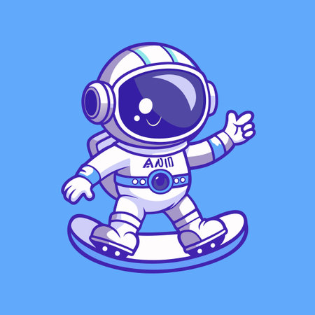 Skateboarding Astronaut Mascot Vector Character in a Shopping Cartのイラスト素材