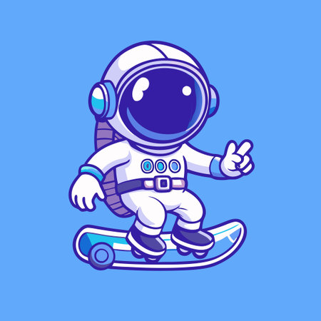 Vector Illustration of an Astronaut Skater Mascot with Shopping Cart Characterのイラスト素材