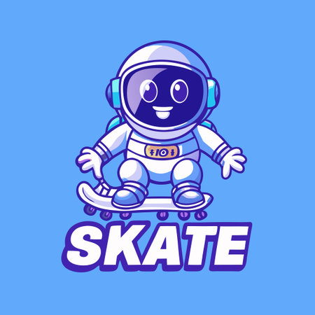 Astronaut Skater Riding a Shopping Cart with a Mascot Vector Character Logoのイラスト素材