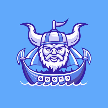 Viking Ship Mascot Character Cartoon Illustration with Cheerful Expressionのイラスト素材