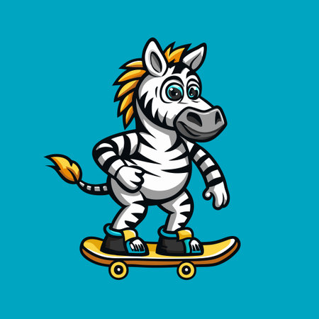 Zebra-Themed Skateboarder Mascot Illustration with Character Logo Designのイラスト素材