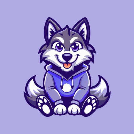 Majestic Wolf Mascot Logo: Cartoon Character in Sitting Poseのイラスト素材