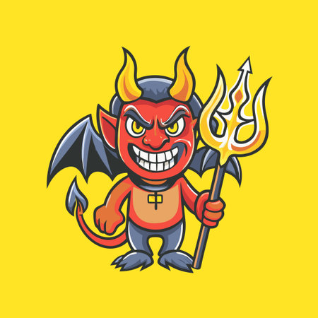 Fierce Vector Logo Illustration of a Devil Mascot with a Cartoonish Styleのイラスト素材