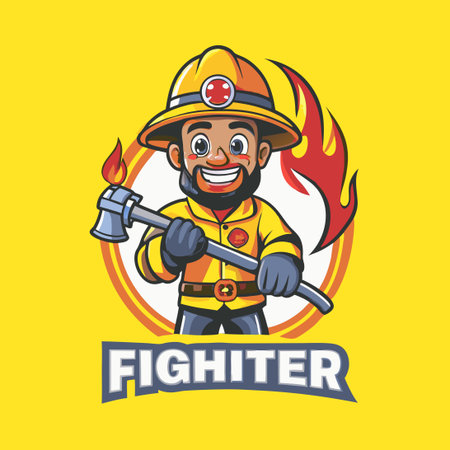 Fiery Superhero: Water Firefighter Mascot Vector Illustrationのイラスト素材